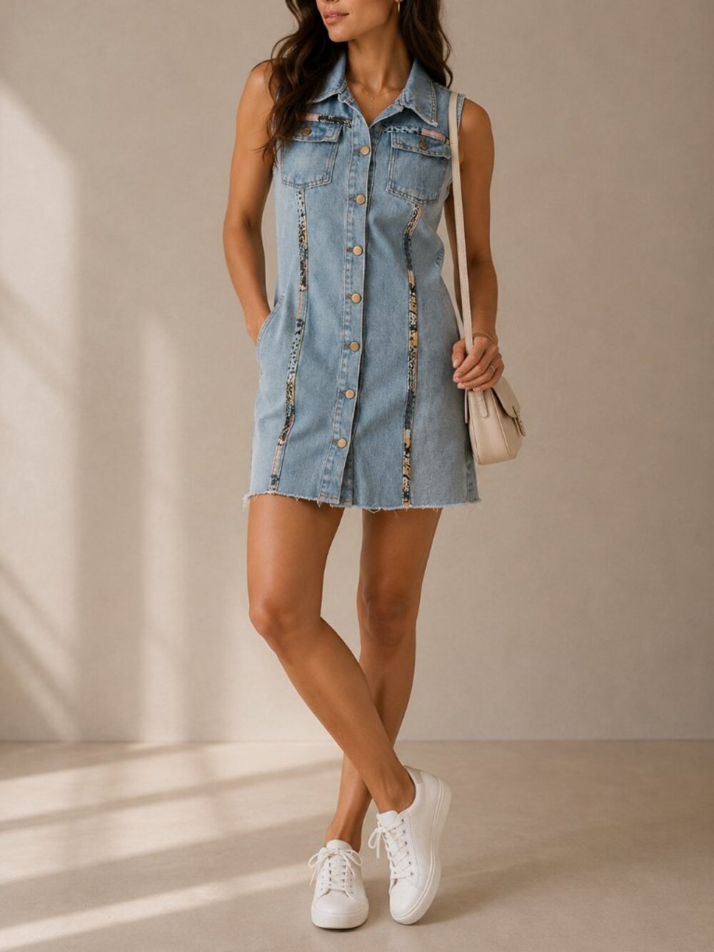 Desigual Light Wash Denim Mini Dress Sleeveless Button Front Size L 100% Cotton